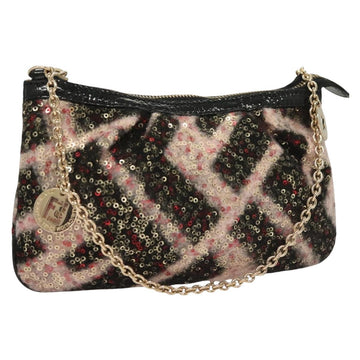 FENDI Accessory Pouch Sequin Pink Gold Auth 128846V
