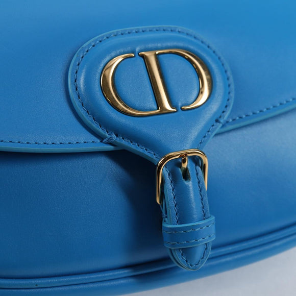 Christian Dior Bobby East West Shoulder Bag Leather Blue Gold Auth 128851M