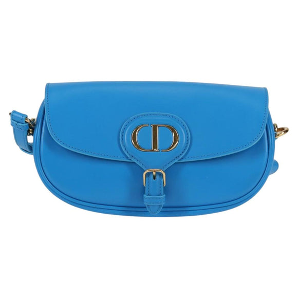 Christian Dior Bobby East West Shoulder Bag Leather Blue Gold Auth 128851M