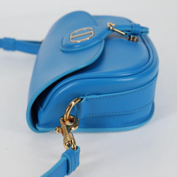 Christian Dior Bobby East West Shoulder Bag Leather Blue Gold Auth 128851M