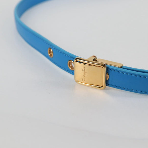 Christian Dior Bobby East West Shoulder Bag Leather Blue Gold Auth 128851M