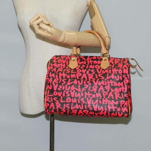 LOUIS VUITTON Monogram Graffiti Speedy 30 Hand Bag Pink M93704 LV Auth 128854SAV