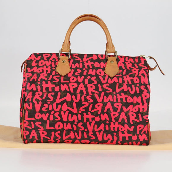 LOUIS VUITTON Monogram Graffiti Speedy 30 Hand Bag Pink M93704 LV Auth 128854SAV