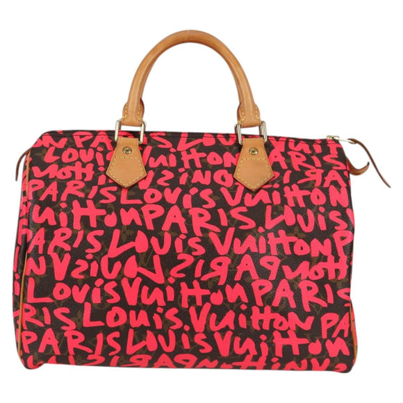 LOUIS VUITTON Monogram Graffiti Speedy 30 Hand Bag Pink M93704 LV Auth 128854SAV