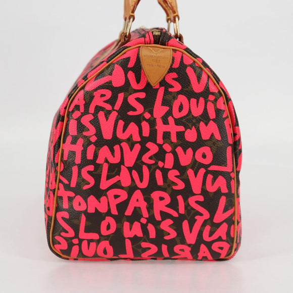 LOUIS VUITTON Monogram Graffiti Speedy 30 Hand Bag Pink M93704 LV Auth 128854SAV