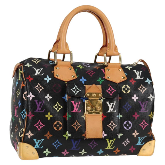 LOUIS VUITTON Monogram Multicolor Speedy 30 Hand Bag Black M92642 Auth 128856V