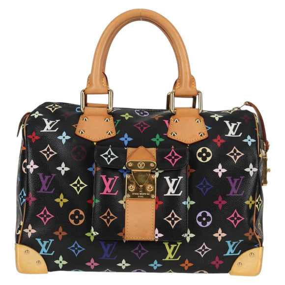 LOUIS VUITTON Monogram Multicolor Speedy 30 Hand Bag Black M92642 Auth 128856V