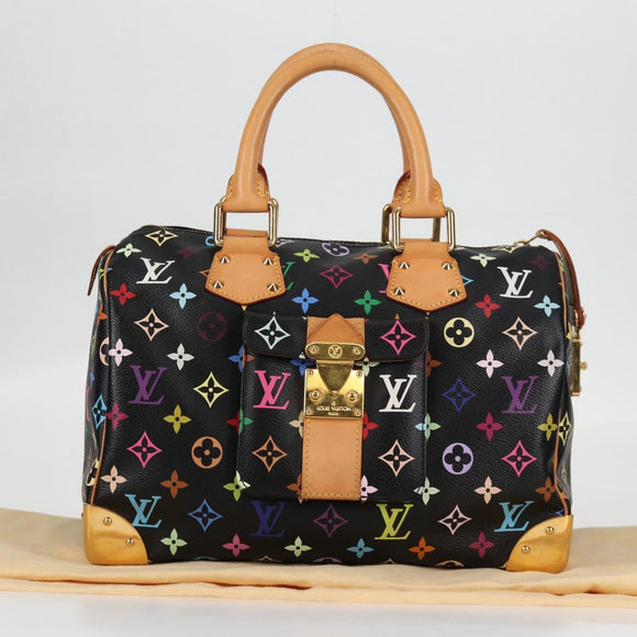 LOUIS VUITTON Monogram Multicolor Speedy 30 Hand Bag Black M92642 Auth 128856V