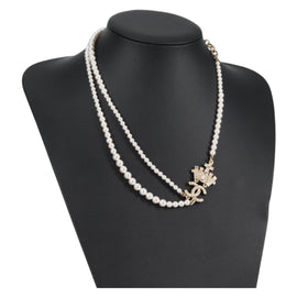 CHANEL Pearl Necklace Metal White Gold Tone CC Auth 128889M