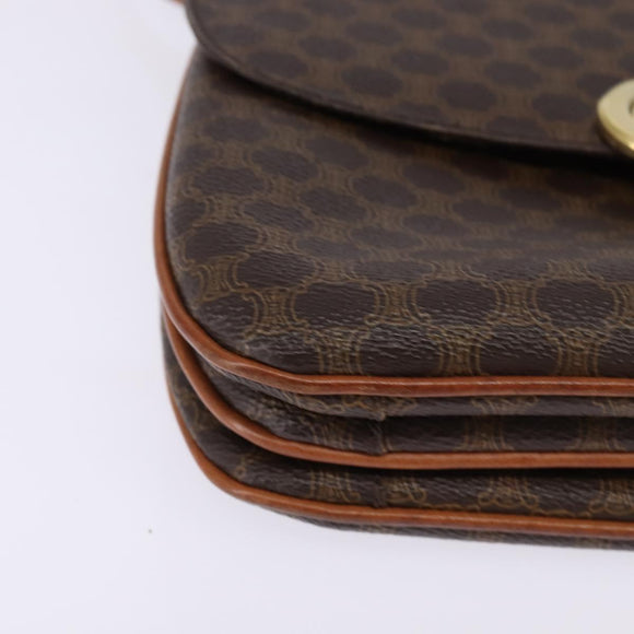 CELINE Macadam Canvas Shoulder Bag PVC Leather Brown Gold Auth 128916