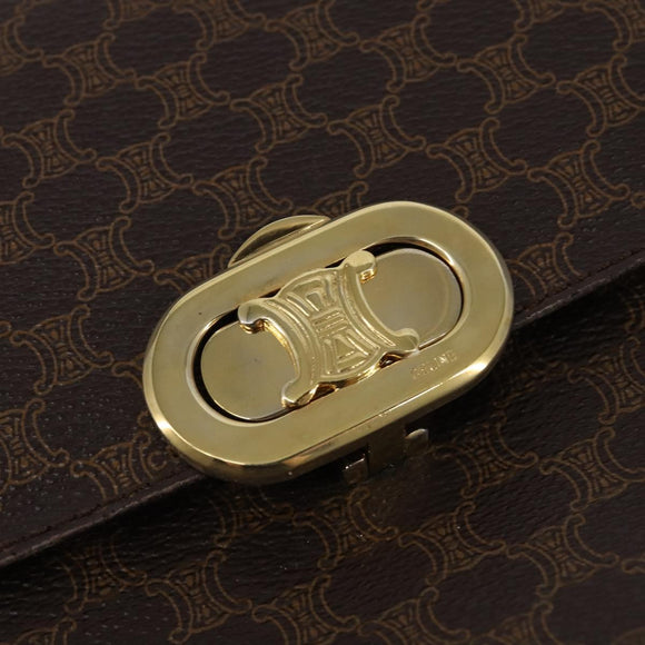 CELINE Macadam Canvas Shoulder Bag PVC Leather Brown Gold Auth 128916