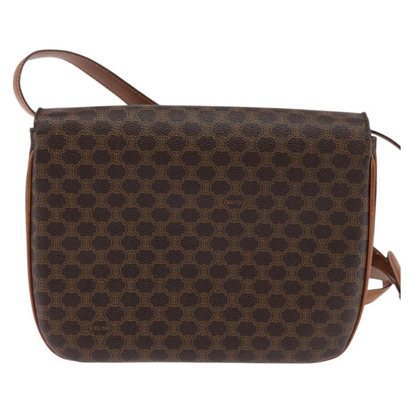 CELINE Macadam Canvas Shoulder Bag PVC Leather Brown Gold Auth 128916