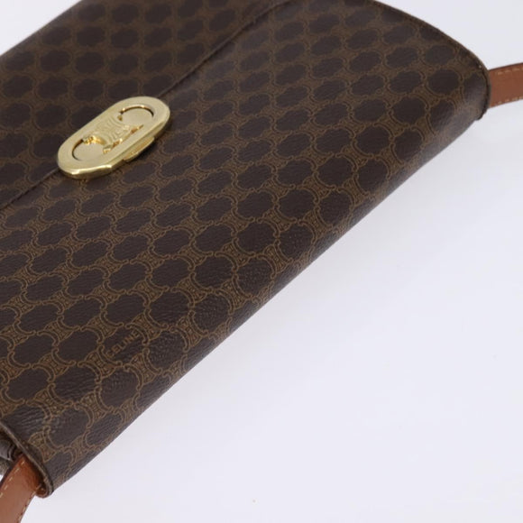 CELINE Macadam Canvas Shoulder Bag PVC Leather Brown Gold Auth 128916