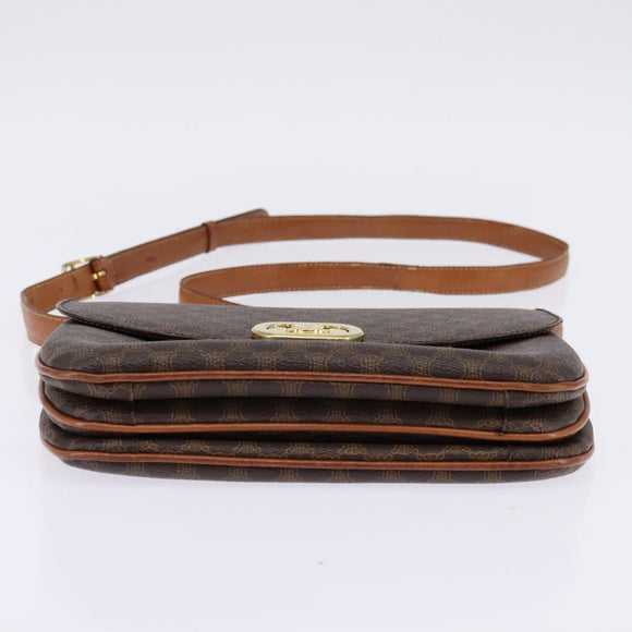 CELINE Macadam Canvas Shoulder Bag PVC Leather Brown Gold Auth 128916