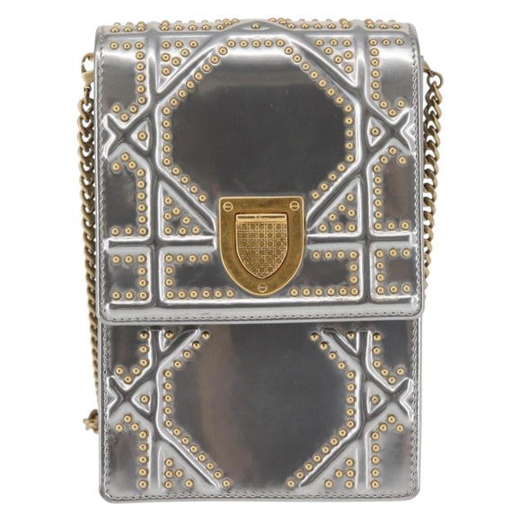Christian Dior Chain Shoulder Bag Enamel Silver Auth 128918