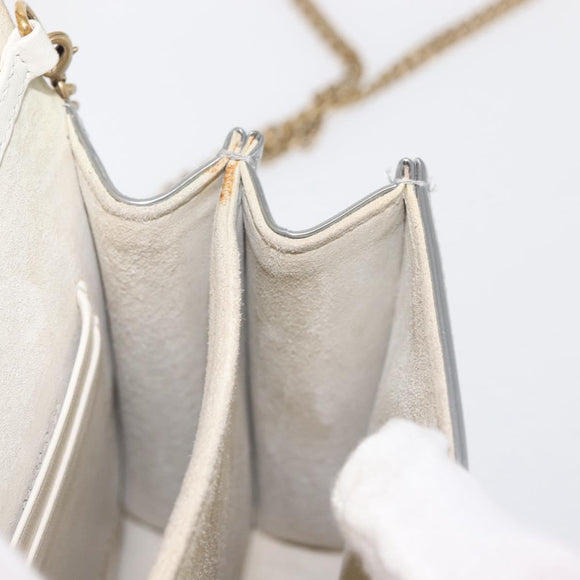 Christian Dior Chain Shoulder Bag Enamel Silver Auth 128918