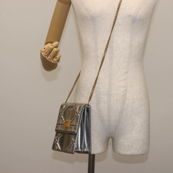 Christian Dior Chain Shoulder Bag Enamel Silver Auth 128918