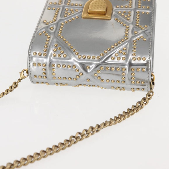 Christian Dior Chain Shoulder Bag Enamel Silver Auth 128918