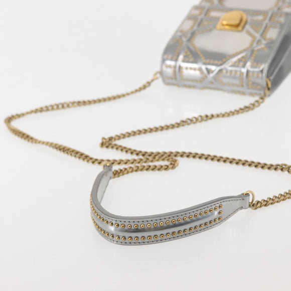 Christian Dior Chain Shoulder Bag Enamel Silver Auth 128918