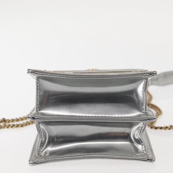 Christian Dior Chain Shoulder Bag Enamel Silver Auth 128918
