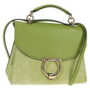 Salvatore Ferragamo Hand Bag Suede Leather 2way Green Gold Auth 128919V-1