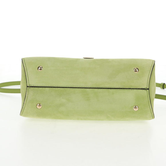 Salvatore Ferragamo Hand Bag Suede Leather 2way Green Gold Auth 128919V