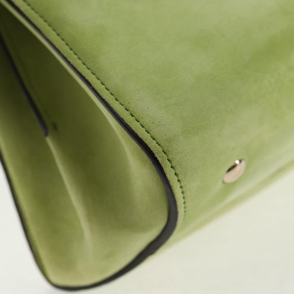 Salvatore Ferragamo Hand Bag Suede Leather 2way Green Gold Auth 128919V