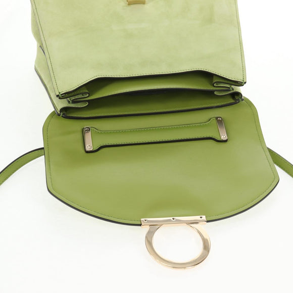 Salvatore Ferragamo Hand Bag Suede Leather 2way Green Gold Auth 128919V