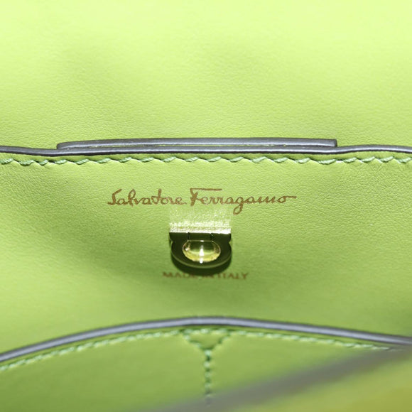 Salvatore Ferragamo Hand Bag Suede Leather 2way Green Gold Auth 128919V