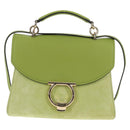 Salvatore Ferragamo Hand Bag Suede Leather 2way Green Gold Auth 128919V-2