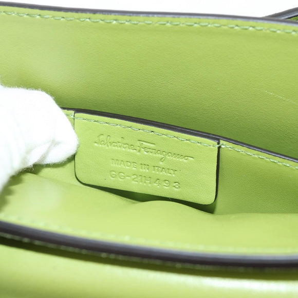 Salvatore Ferragamo Hand Bag Suede Leather 2way Green Gold Auth 128919V