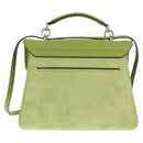 Salvatore Ferragamo Hand Bag Suede Leather 2way Green Gold Auth 128919V-3