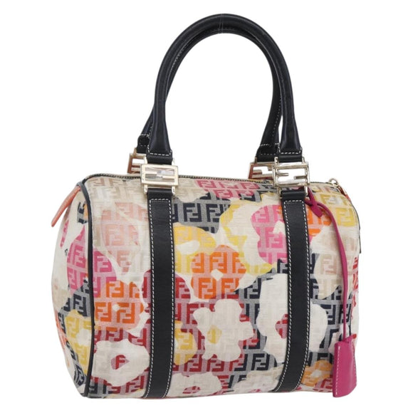 FENDI Zucchino Canvas Boston Bag Beige Gold Auth 128920V