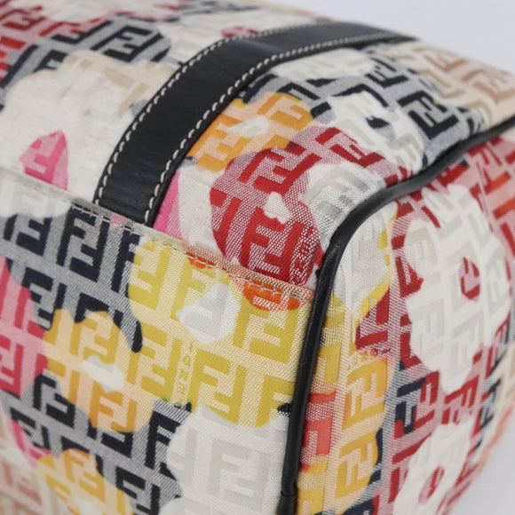 FENDI Zucchino Canvas Boston Bag Beige Gold Auth 128920V