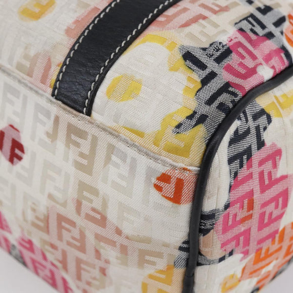 FENDI Zucchino Canvas Boston Bag Beige Gold Auth 128920V