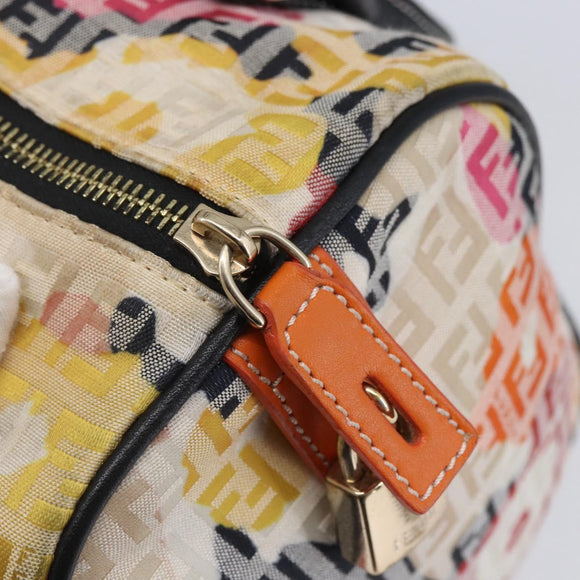 FENDI Zucchino Canvas Boston Bag Beige Gold Auth 128920V