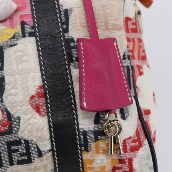 FENDI Zucchino Canvas Boston Bag Beige Gold Auth 128920V