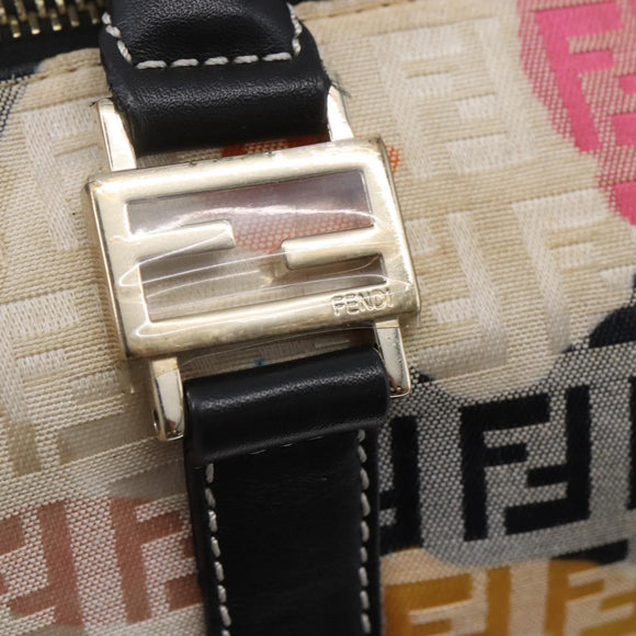 FENDI Zucchino Canvas Boston Bag Beige Gold Auth 128920V