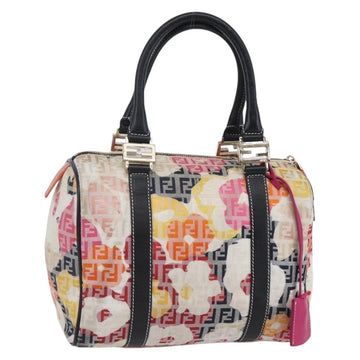 FENDI Zucchino Canvas Boston Bag Beige Gold Auth 128920SAV