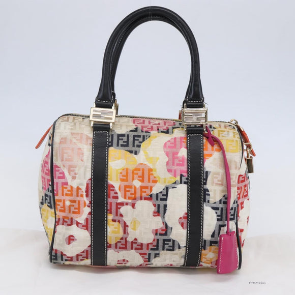 FENDI Zucchino Canvas Boston Bag Beige Gold Auth 128920SAV