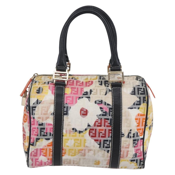 FENDI Zucchino Canvas Boston Bag Beige Gold Auth 128920V