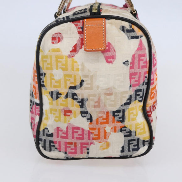 FENDI Zucchino Canvas Boston Bag Beige Gold Auth 128920V