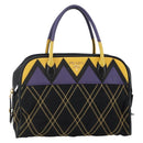 PRADA Hand Bag Nylon Leather Black Gold Auth 128923A-1