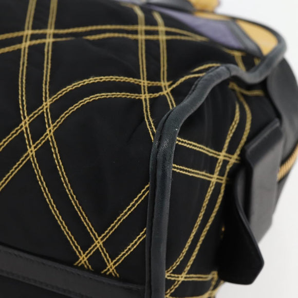 PRADA Hand Bag Nylon Leather Black Gold Auth 128923A