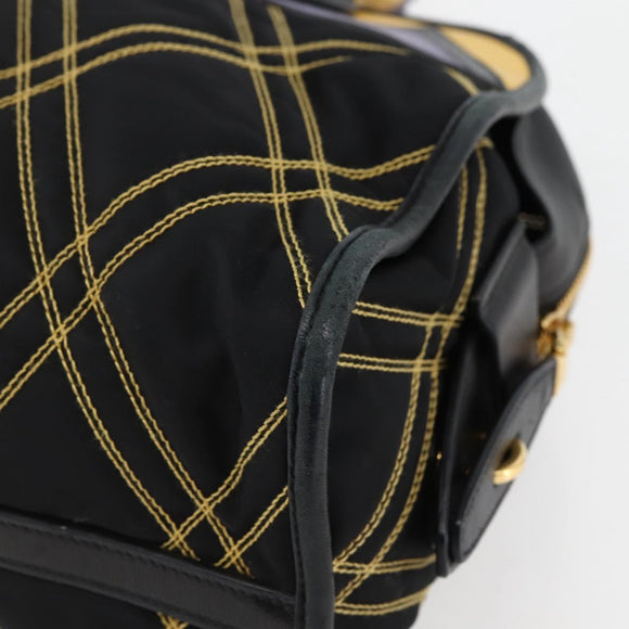 PRADA Hand Bag Nylon Leather Black Gold Auth 128923V