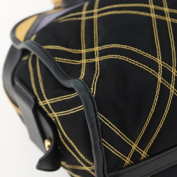 PRADA Hand Bag Nylon Leather Black Gold Auth 128923A