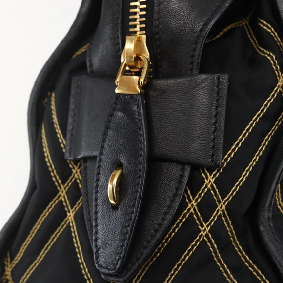 PRADA Hand Bag Nylon Leather Black Gold Auth 128923A