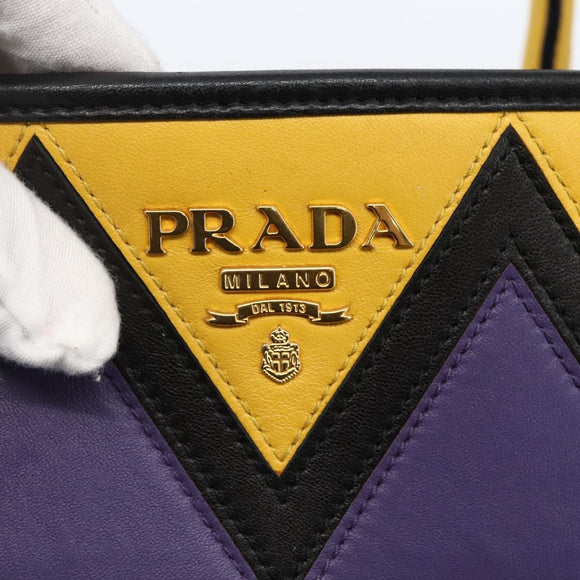 PRADA Hand Bag Nylon Leather Black Gold Auth 128923A