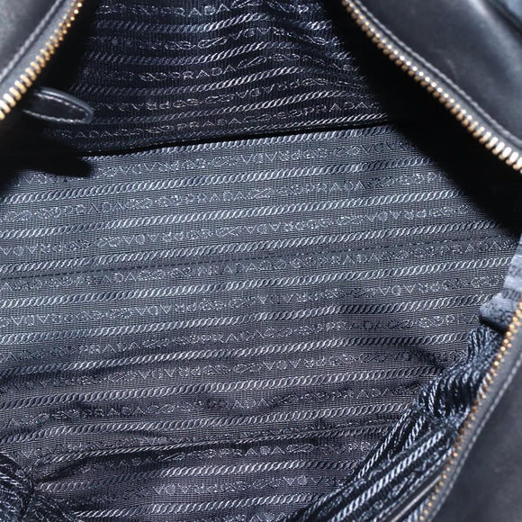 PRADA Hand Bag Nylon Leather Black Gold Auth 128923A