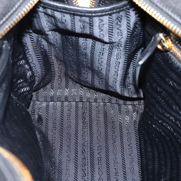 PRADA Hand Bag Nylon Leather Black Gold Auth 128923A
